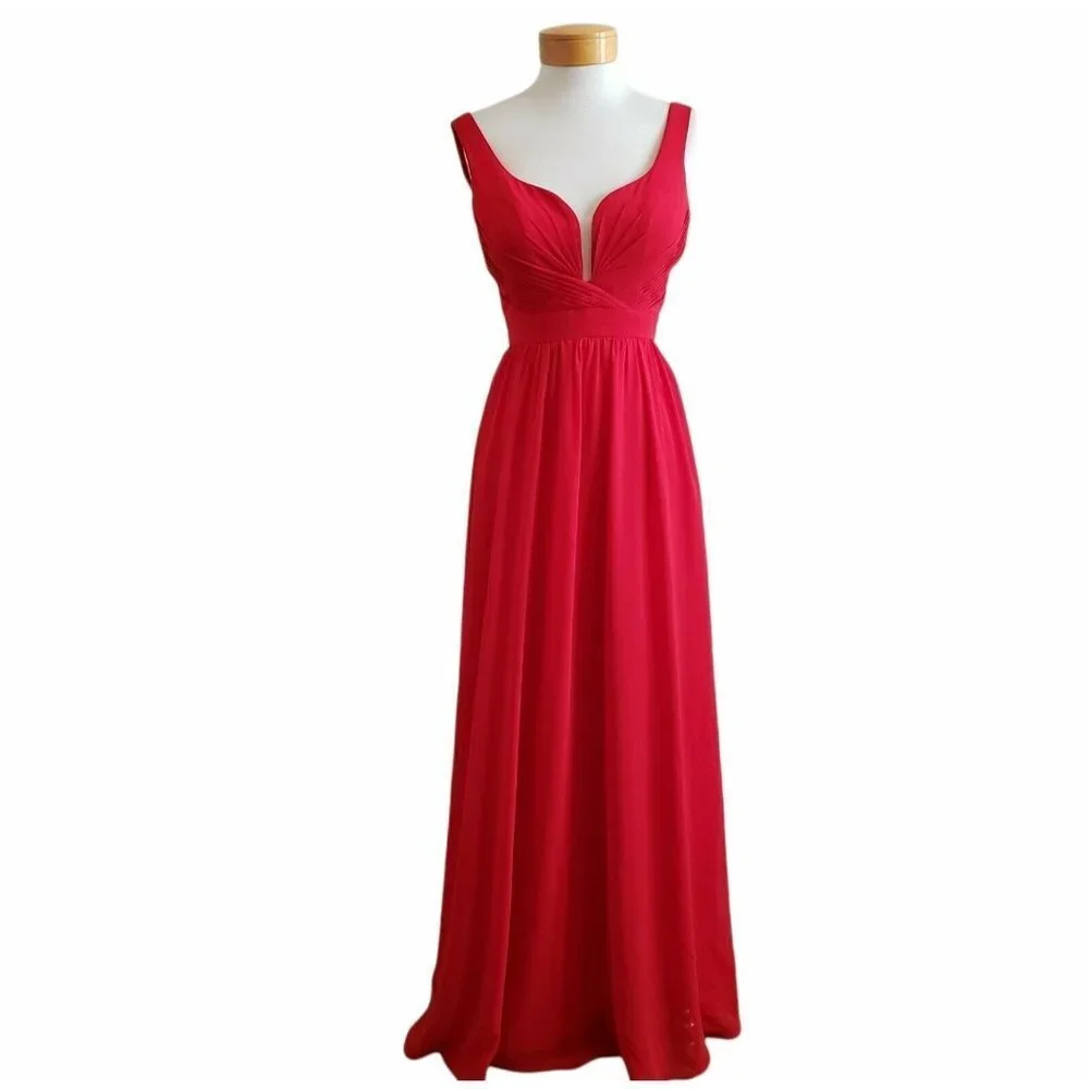 Cinderella Divine Red Plunging V Neck Long Gown Prom Formal Bridesmaid Dress - Picture 1 of 12